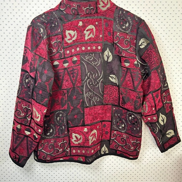 Coldwater Creek Embroidered Patchwork Jacket M Red Black Purple Coat Women's - Picture 2 of 5